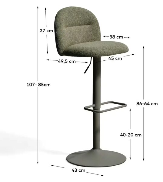 Kave Home Zelená čalouněná barová židle Arino 64-86 cm