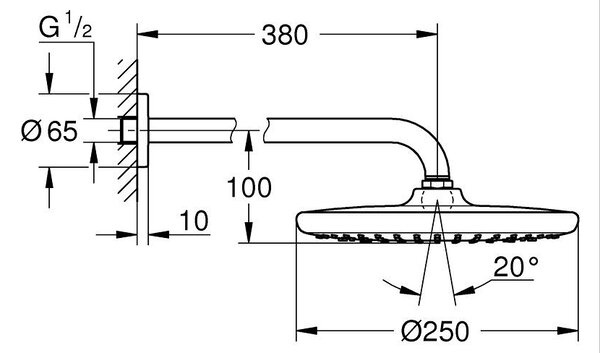 GROHE Tempesta 250 Professional - Hlavová sprcha, 1 proud, set se sprchovým ramenem 380 mm, černá matná 266682430