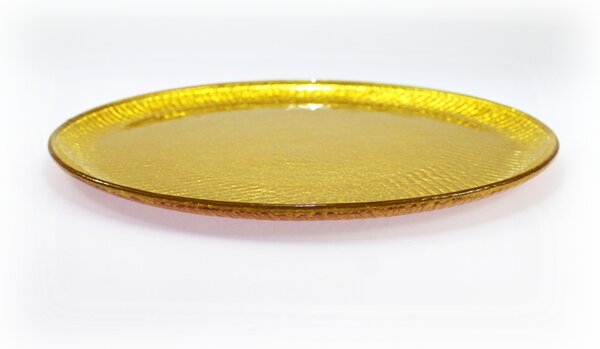 BDK-GLASS Skleněný dortový tác, zlatý - prům. 32cm