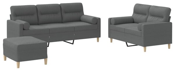 3dílná sedací souprava s polštáři tmavě šedá textil 3201625
