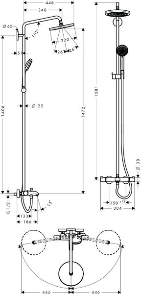 Hansgrohe Croma - Showerpipe 220 1jet s vanovým termostatem, chrom 27223000