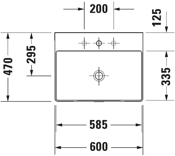 Duravit DuraSquare - Umyvadlo do nábytku 600x470 mm, broušené, bez přepadu, bez otvoru pro baterii, bílá 2353600079