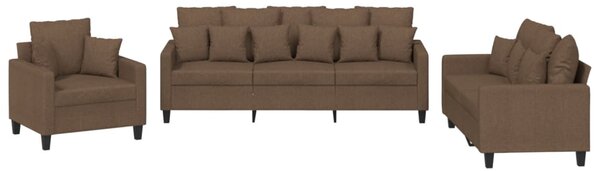 3dílná sedací souprava s polštáři hnědá textil 3201635