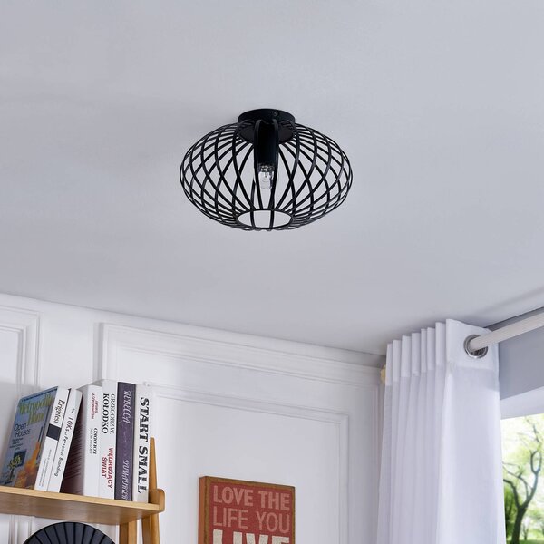Lindby Stropní svítidlo Maivi, černé, 30 cm, železo, klec, stmívatelný, Černá, Obývací pokoj / jídelna, kov, Moderní