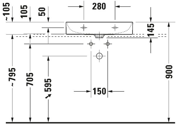 Duravit DuraSquare - Umyvadlo do nábytku 600x470 mm, broušené, bez přepadu, bez otvoru pro baterii, bílá 2353600079
