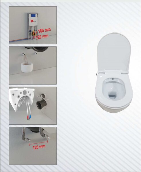 Bocchi Dura - Závěsné WC 355x525 mm Rimless + bidetový set + slim sedátko, SoftClose - SET, bílá lesklá