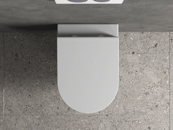Bocchi Dura - Závěsné WC 355x525 mm Rimless + slim sedátko, SoftClose - SET, bílá lesklá