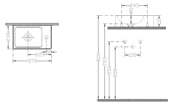 Bocchi Dura - Umyvátko 370x230 mm, otvor na baterii vpravo, bílá lesklá