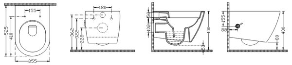 Bocchi Dura - Závěsné WC 355x525 mm Rimless + bidetový set + slim sedátko, SoftClose - SET, bílá lesklá