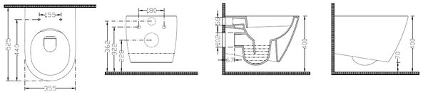 Bocchi Dura - Závěsné WC 355x525 mm Rimless + slim sedátko, SoftClose - SET, bílá lesklá