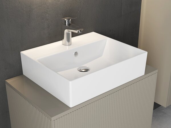 Bocchi Dura - Umyvadlo 500x420 mm, s přepadem, s otvorem pro baterii, bílá lesklá
