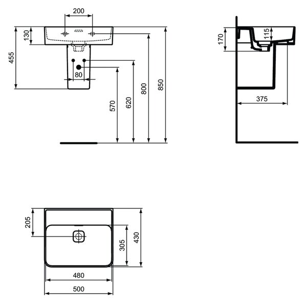 Ideal Standard Strada II - Umyvadlo 500x430 mm, s přepadem, glazované, bílá T363701