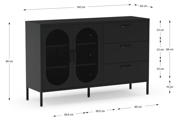 Černá komoda 140x90 cm Diora – Marckeric