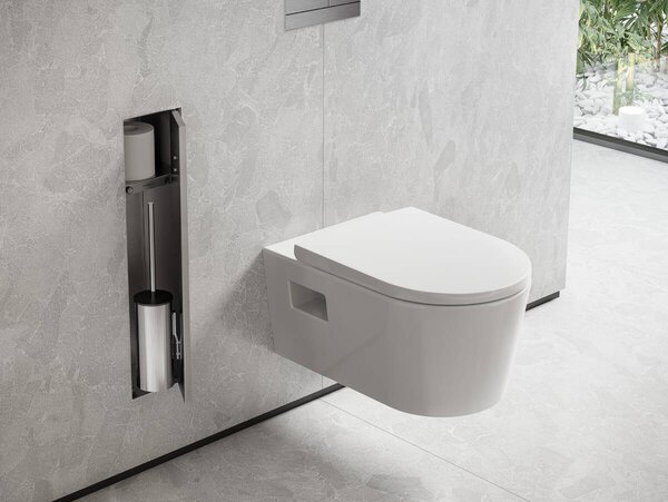 Hansgrohe XtraStoris Rock - Zabudovaný držák na WC kartáč s poličkou s možností obkladu, nerez 56060800