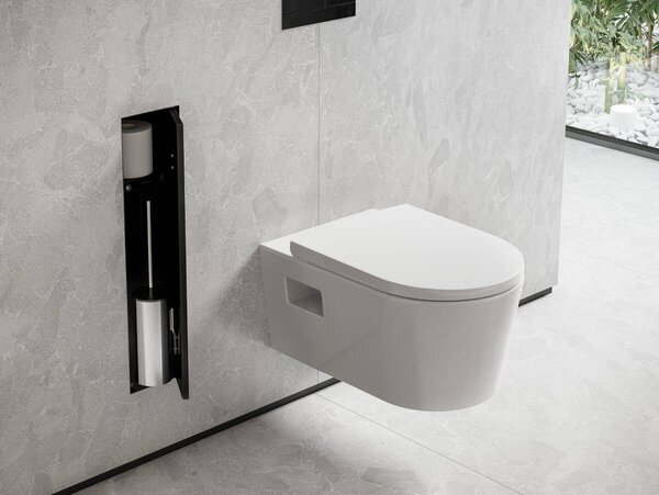 Hansgrohe XtraStoris Rock - Zabudovaný držák na WC kartáč s poličkou s možností obkladu, černá matná 56060670