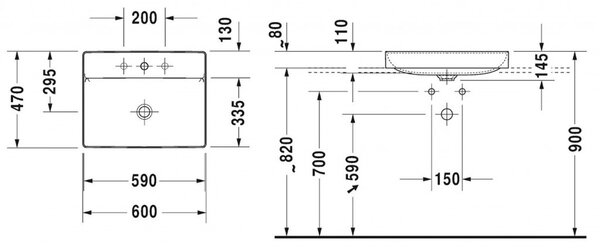 Duravit DuraSquare - Umyvadlová mísa 600x470 mm, bílá 2354600070