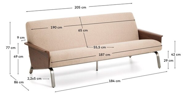 Světle hnědá žinylková pohovka 205 cm Amsen – Kave Home
