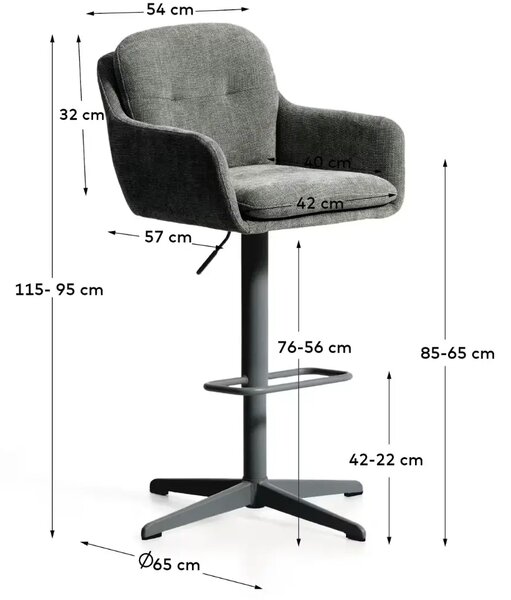 Kave Home Tmavě zelená otočná barová židle Lexa 65/85 cm