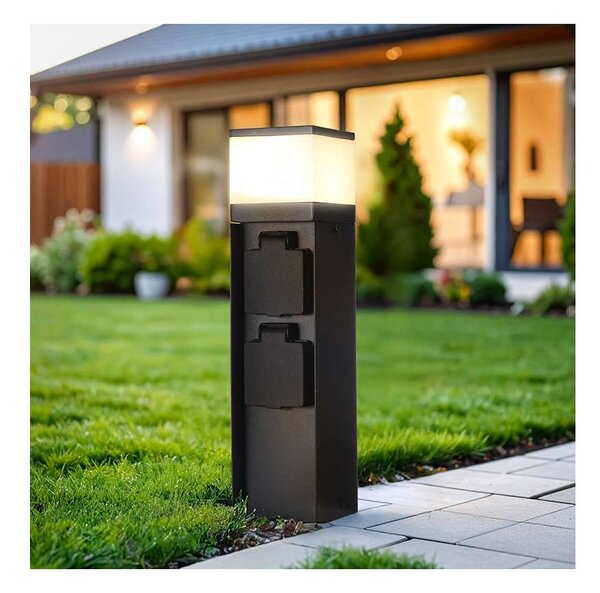 Zahradní sloupek 230V 2Z - PG13, s LED osvětlením, černá