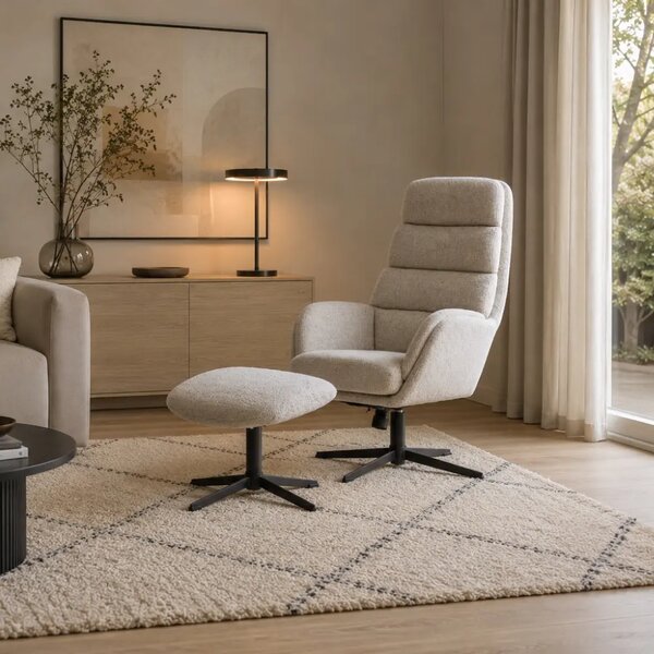 Unique Furniture Krémové bouclé otočné křeslo Sifton s podnožkou