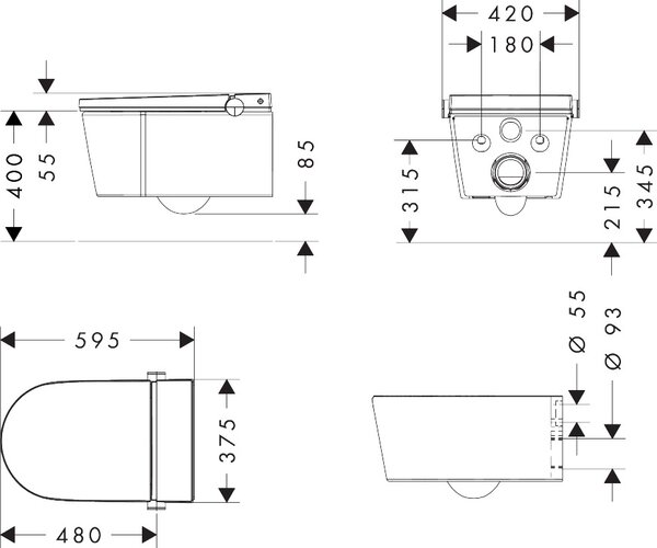 Hansgrohe LavaPura Element S - Závěsné sprchové WC, kompletní sada, AquaHelix Flush, SmartClean, HygieneEffect, bílá 63021450