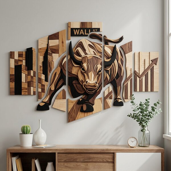 Dřevěný obraz s UV tiskem - Býk z Wall Street