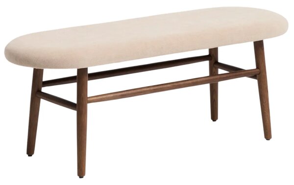 Kave Home Béžová čalouněná ořechová lavice Helda 122 cm