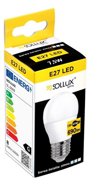 Neutrální bílá LED žárovka E27, 7,5 W – Sollux