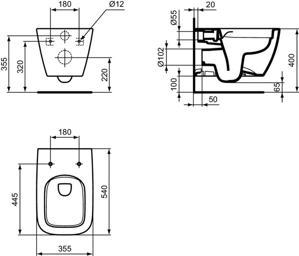 Ideal Standard i.life B - Závěsné WC, RimLS+ + sedátko ultra ploché Soft Close, bílá