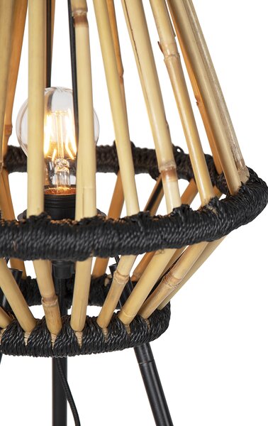 Orientální stojací lampa na trojnožce bambus s černou - Evalin