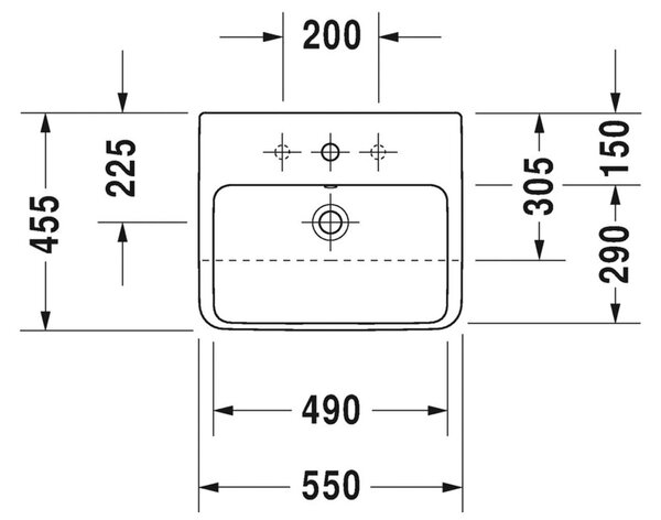 Duravit ME by Starck - Polozápustné umyvadlo 550x455 mm, 1 otvor na baterii propíchnutý, bílá 0378550000