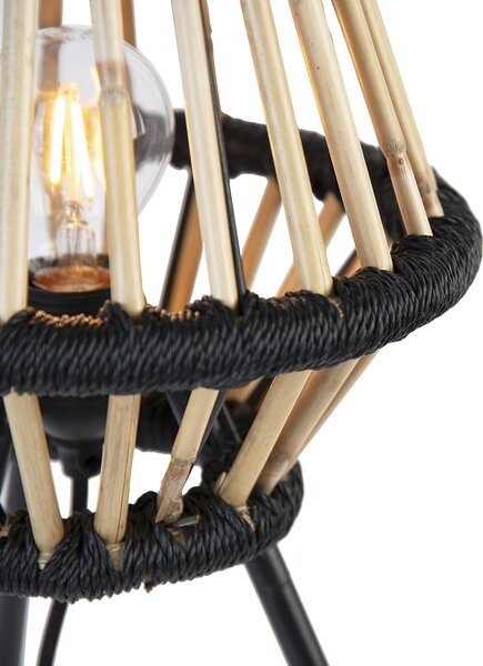 Rustikální stolní lampa na trojnožce bambusová s černou - Evalin