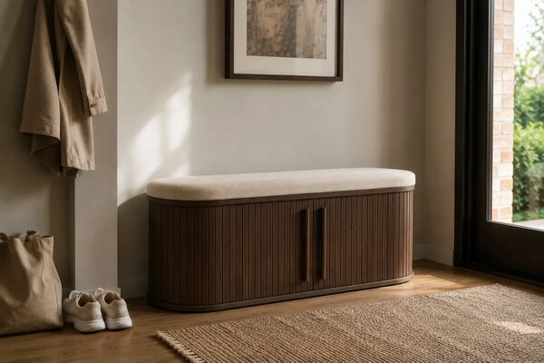 Unique Furniture Tmavá dubová lavice Meta 120 cm s úložným prostorem