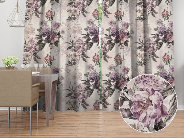 Biante Dekorační závěs Parma PM-112 Fialové květy na smetanovém 145x140 cm
