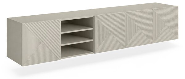Závěsná TV skříňka Asha 200 cm s drážkovaným čelem a výklenkem - kašmír