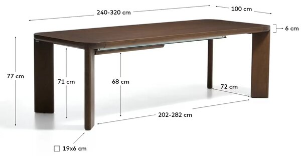 Kave Home Hnědý rozkládací jídelní stůl Jondal 240/320 x 100 cm