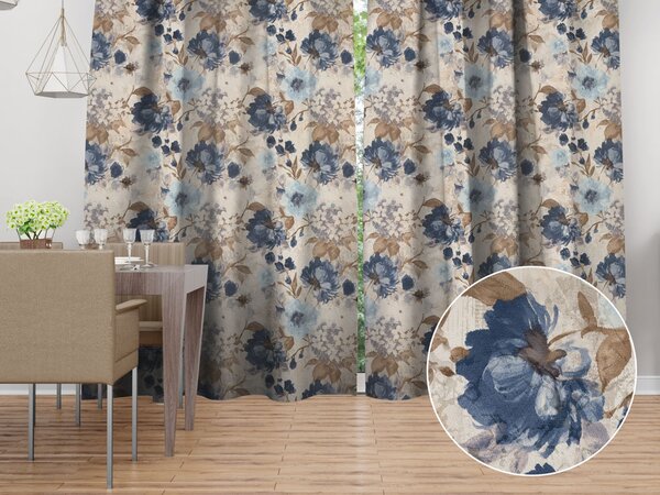 Biante Dekorační závěs Parma PM-113 Modré květiny na smetanovém 145x140 cm