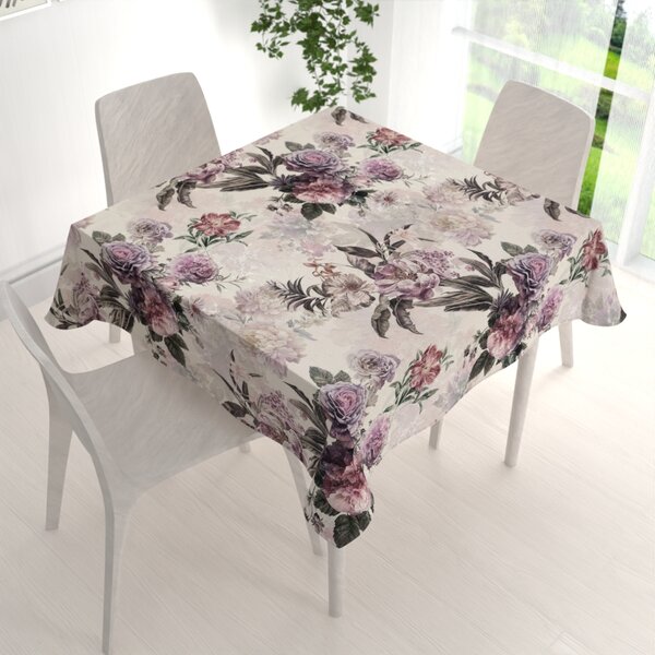 Biante Dekorační čtvercový ubrus Parma PM-112 Fialové květy na smetanovém 40x40 cm
