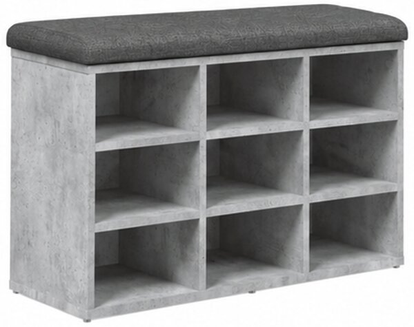 Skříňka na boty, botník s polstrováním, lavice, sedací, police, dřevo/látka, 52x84x32 cm, beton šedá/šedá, Dekorino BS20260022