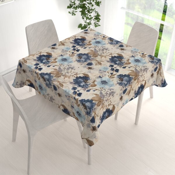 Biante Dekorační čtvercový ubrus Parma PM-113 Modré květiny na smetanovém 40x40 cm