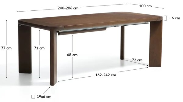 Kave Home Hnědý rozkládací jídelní stůl Jondal 200/280 x 100 cm