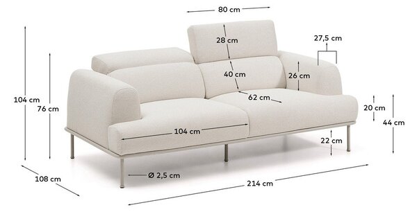 Béžová žinylková polohovací pohovka 214 cm Aurum – Kave Home