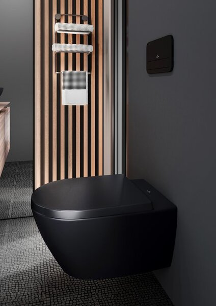 Villeroy & Boch Subway 2.0 - Závěsné WC, Rimless, s DirectFlush, Pure Black CeramicPlus 5614R0R7