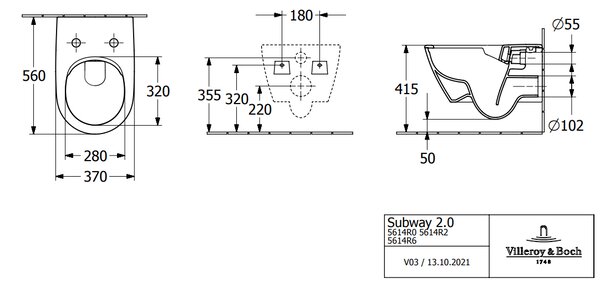 Villeroy & Boch Subway 2.0 - Závěsné WC, Rimless, s DirectFlush, Pure Black CeramicPlus 5614R0R7