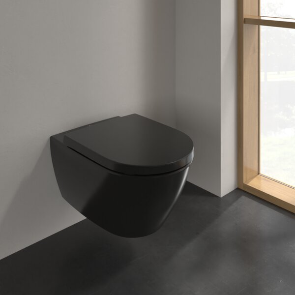 Villeroy & Boch Subway 2.0 - Závěsné WC, Rimless, s DirectFlush, Pure Black CeramicPlus 5614R0R7