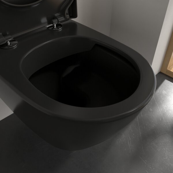 Villeroy & Boch Subway 2.0 - Závěsné WC, Rimless, s DirectFlush, Pure Black CeramicPlus 5614R0R7