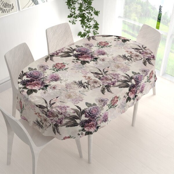 Biante Dekorační oválný ubrus Parma PM-112 Fialové květy na smetanovém 50x100 cm