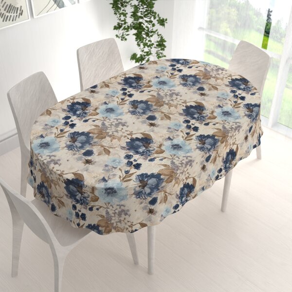Biante Dekorační oválný ubrus Parma PM-113 Modré květiny na smetanovém 50x100 cm