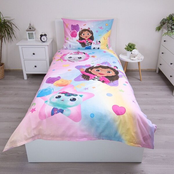 Růžové bavlněné dětské povlečení na jednolůžko 140x200 cm Gabby's Dollhouse "Rainbow" – Jerry Fabrics