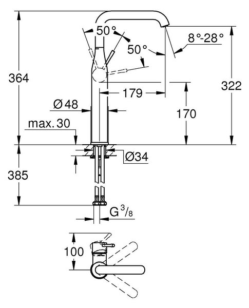 GROHE Essence Professional - Páková umyvadlová baterie, velikost XL, kartáčovaný Warm Sunset 24170DL1